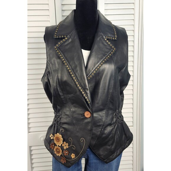 Wilsons Women's Leather & Suede Vest Whimisgoth Black Studded Biker size Large - Picture 12 of 12